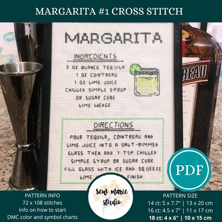 Margarita #1 Cross Stitch Recipe - Sew Marie Studio's Ko-fi Shop - Ko ...