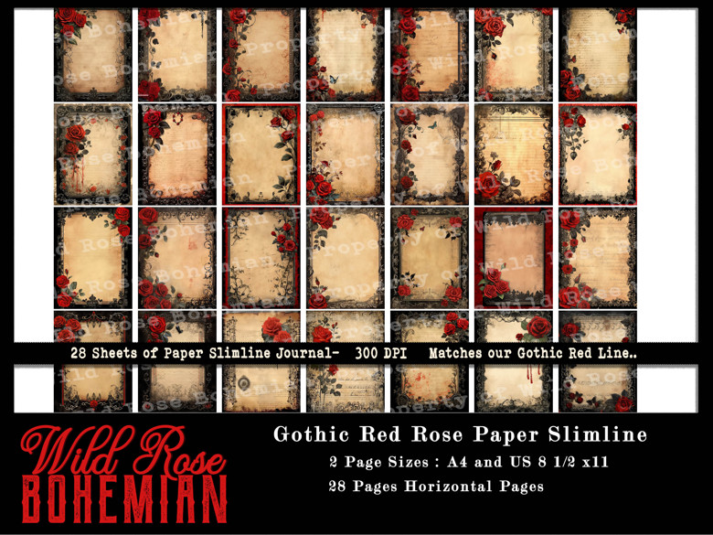 Gothic Red Rose Slimline paper, Gothic Red Rose Journal Slim