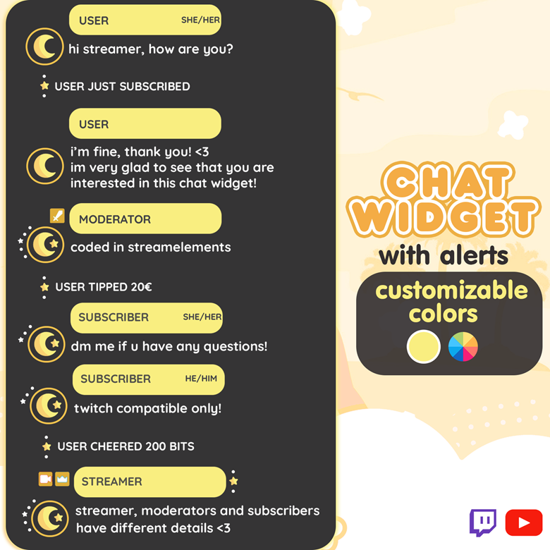 P2U Customizable Chat Widget Moon Yellow Stream Chatbox Cute ...