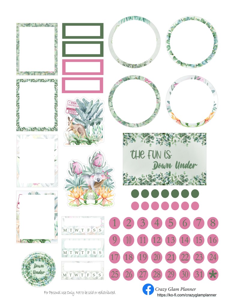 DOWN UNDER FREE PLANNER LAYOUT PRINTABLE - Crazy Glam Planner's Ko-fi ...