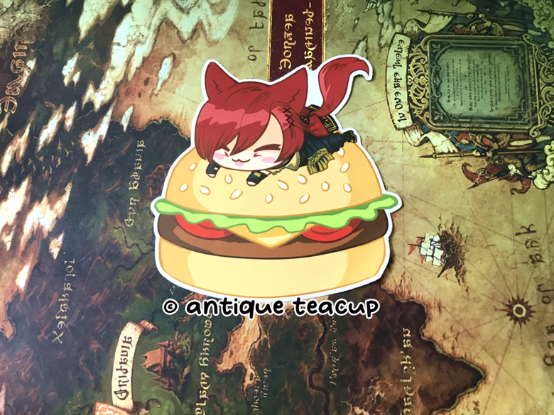 FFXIV Endwalker chibi Graha Tia burger vinyl sticker - teacup's Ko-fi ...