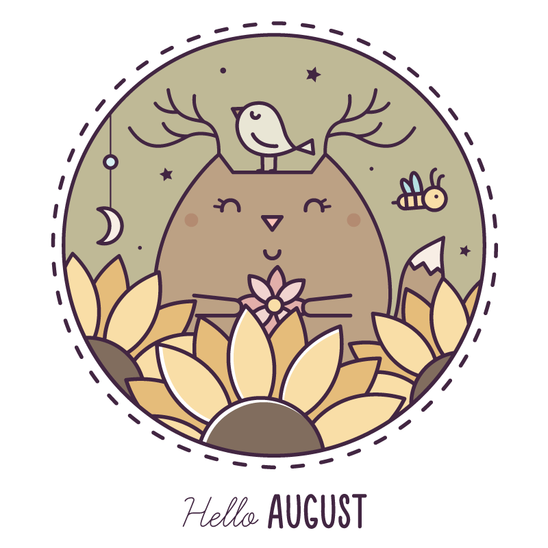 Free printable 'Hello August' drawing Kofi ️ Where creators get