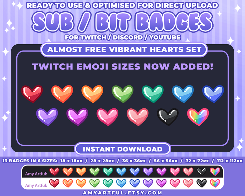Hearts Sub Badges Twitch, Twitch Sub Badges, Twitch Bit Badges, Loyalty  badges, Discord Emotes