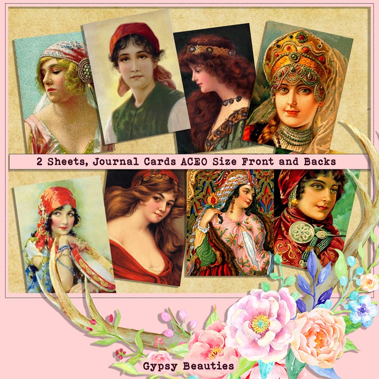 Vintage Bohemian, Gypsy, Romany Ephemera Journal Cards ACEO Size with ...