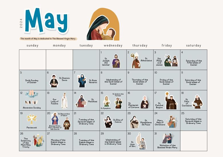 May Liturgical Calendar Carissimae Dei's Kofi Shop Kofi ️ Where