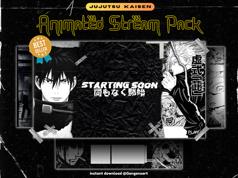 ANIMATED Jujutsu Anime Twitch Stream Overlay Pack , screens 