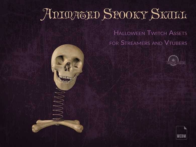 Halloween stream decoration, animated Twitch overlay, scary skull