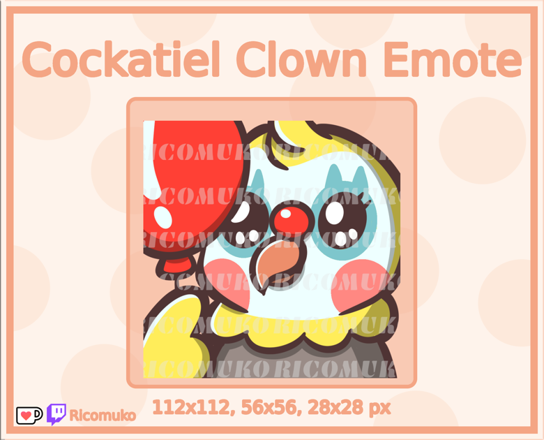 Cockatiel Clown Emote, Cute Bird Emote, Clown Emote, Twitch Emote ...