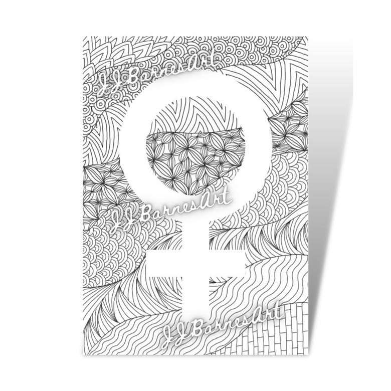 Zentangle backdrop with female symbol colouring in pdf download jj