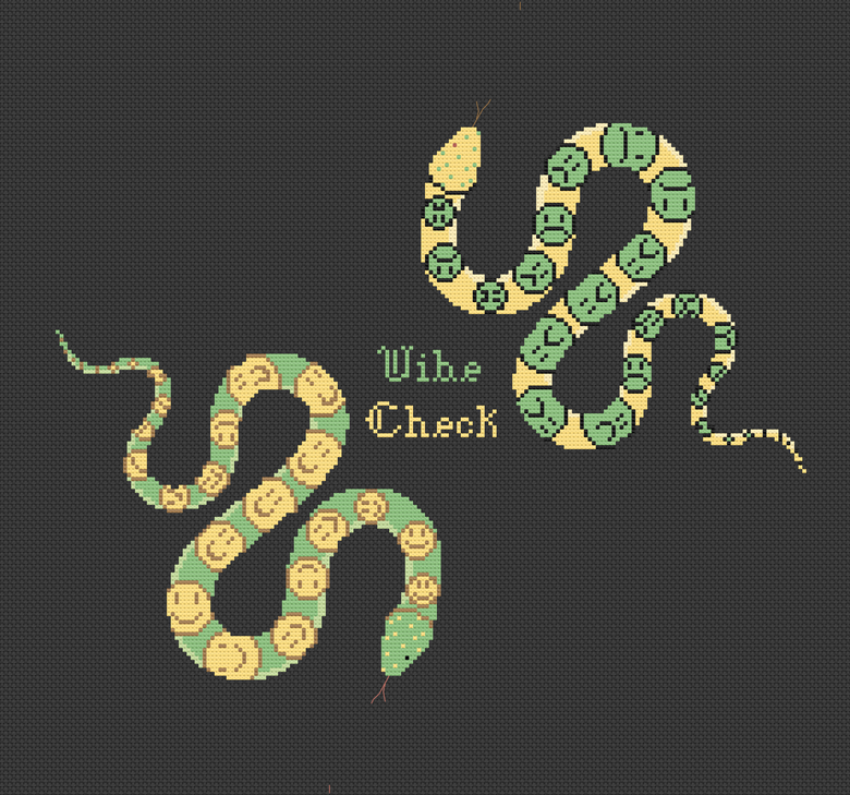 Vibe Check Snakes Cross Stitch Pattern - The Peachy Poltergeist Cross ...