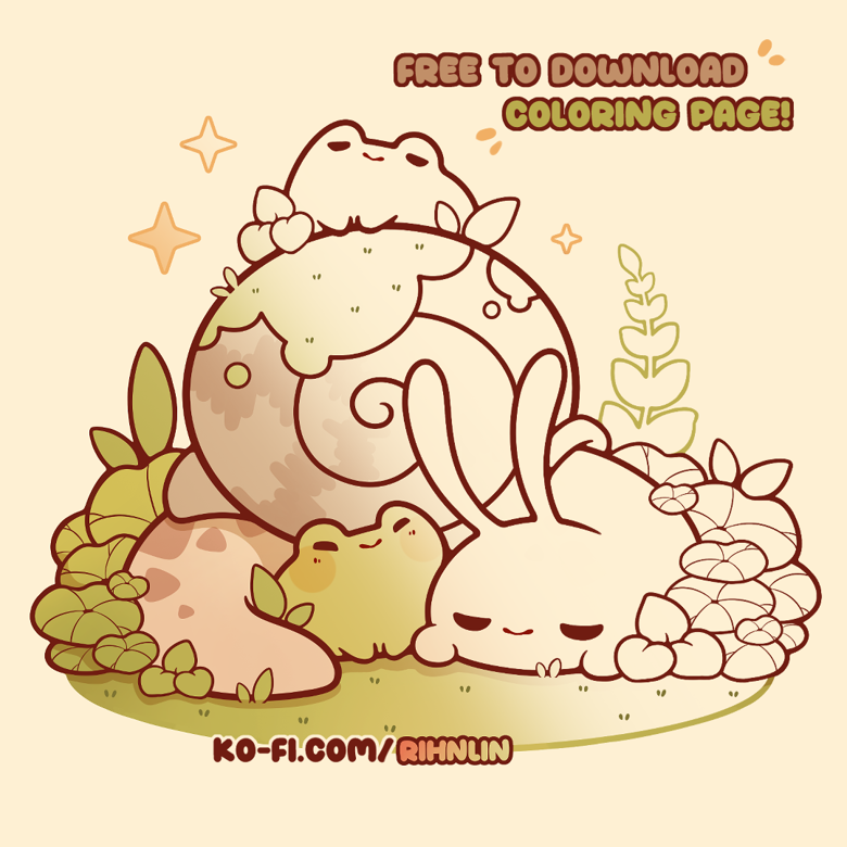 Sleepy friends coloring page - Rihnlin's Ko-fi Shop - Ko-fi ️ Where ...