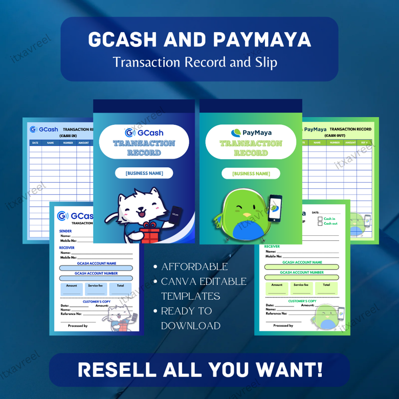 Gcash and Paymaya Transaction Record & Slip | Editable Canva Template ...