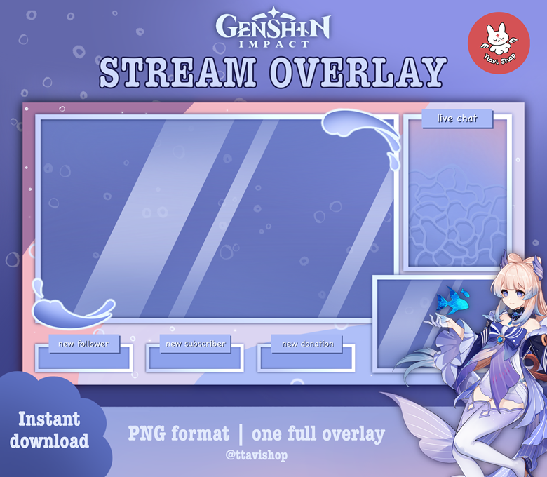 Genshin Impact Kokomi Twitch Stream Overlay Package Cute Blue Overlay Pack Ttavi Shops Ko 9353