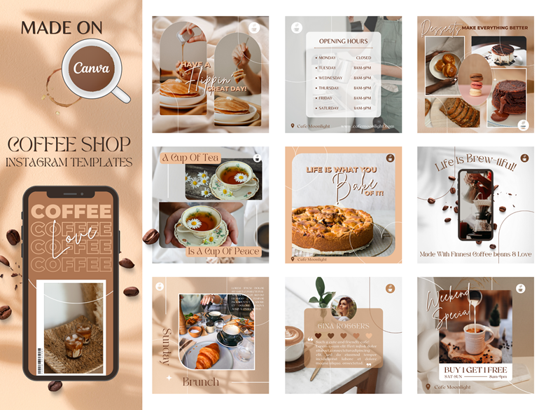 Coffee Shop Canva Templates / Social Media Bundle / Café Instagram ...