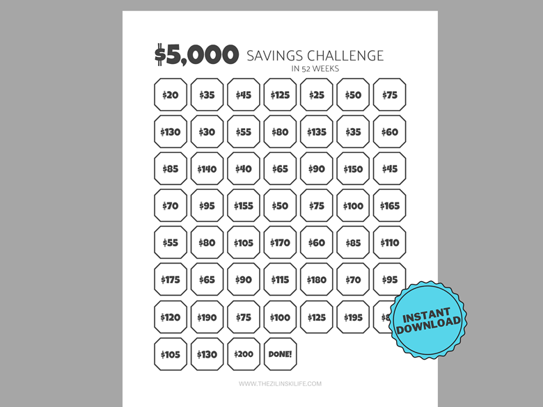 Save $5000 This Year with our 52-Week Challenge