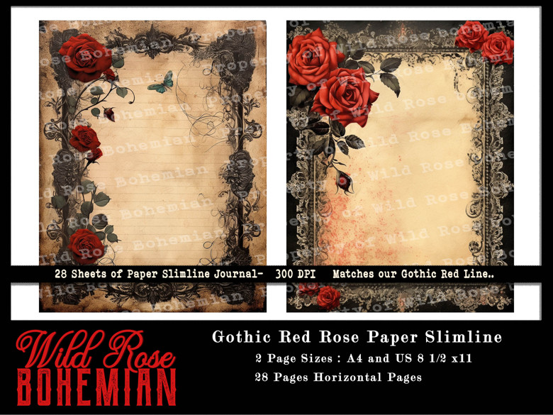 Gothic Red Rose Slimline paper, Gothic Red Rose Journal Slim