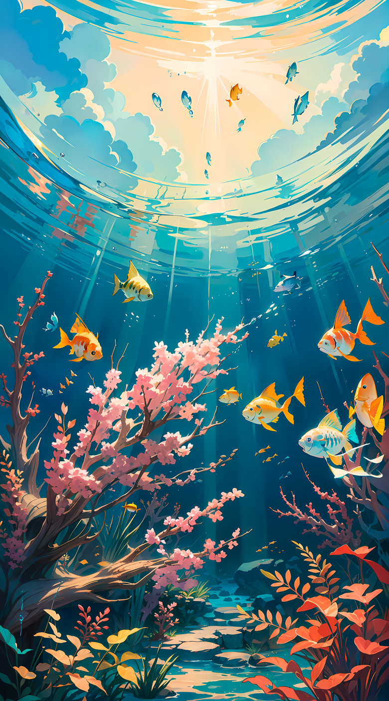 Anime style underwater scenery