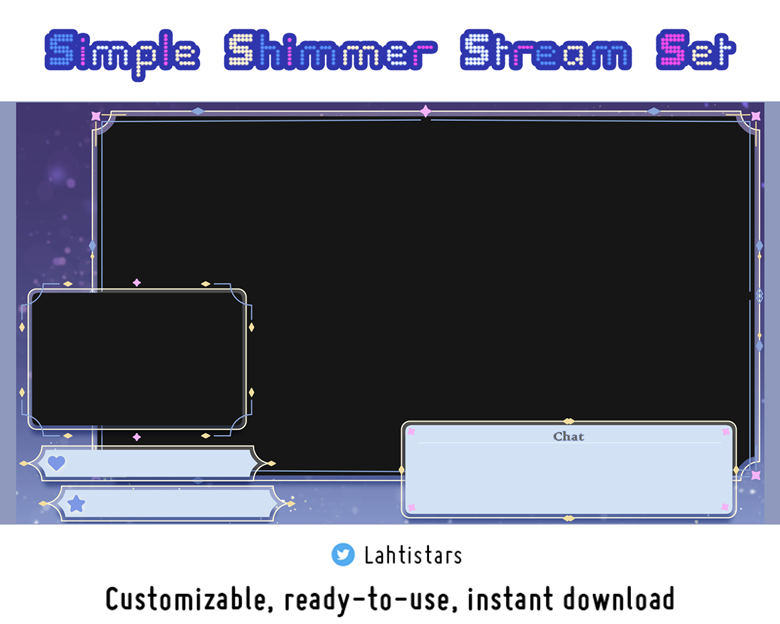 Simple Shimmer Stream Set / Twitch Cute Blue Stream Screen Overlay Set ...