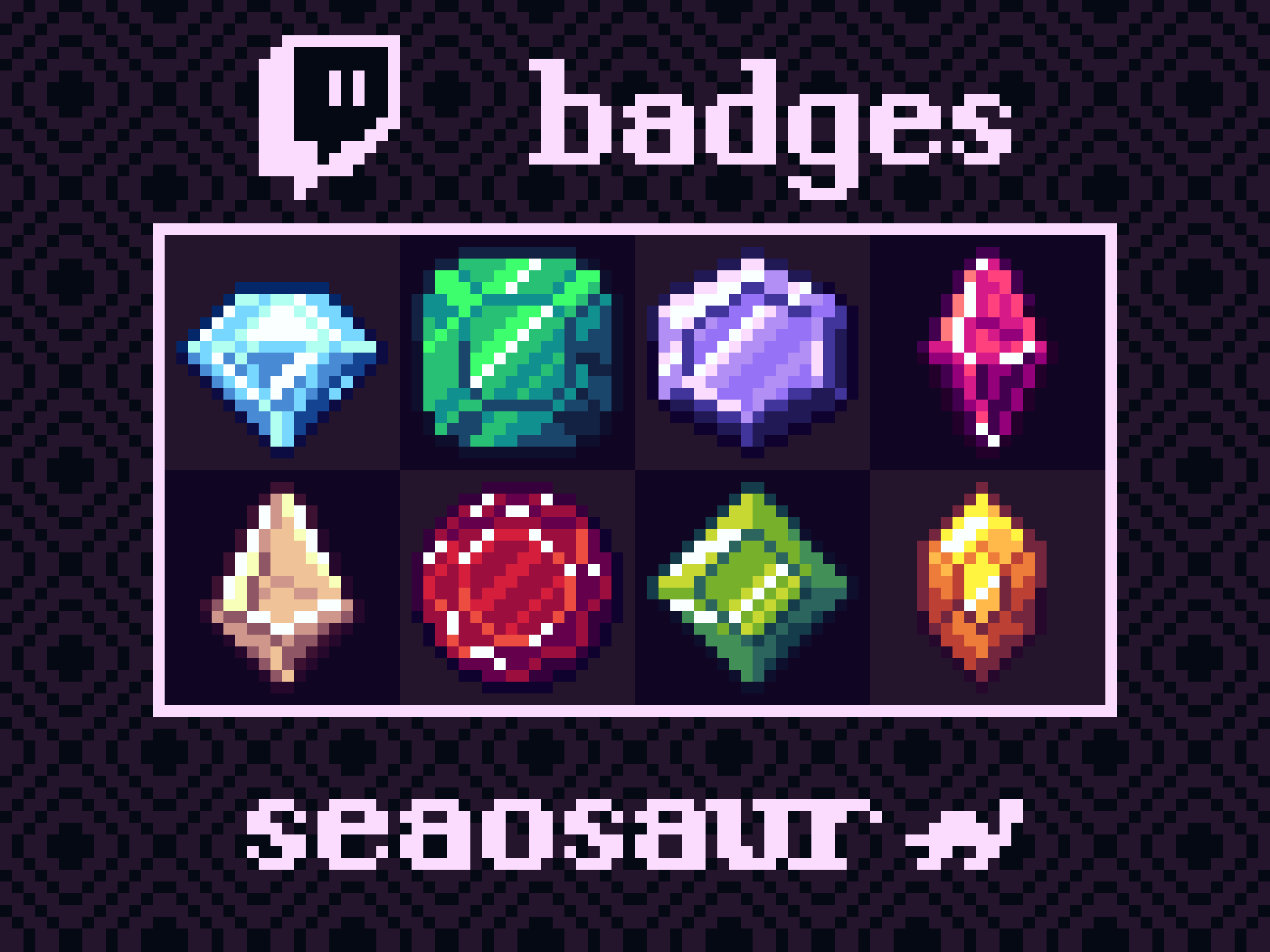 PIXEL Diamonds / Crystal Twitch Sub Badges and Discord Emotes 