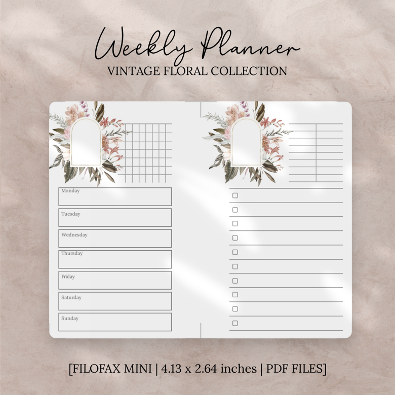 FILOFAX MINI or JAPAN M5 SIZE - Vintage Floral Weekly Planner Set - 123Zen  Design's Ko-fi Shop