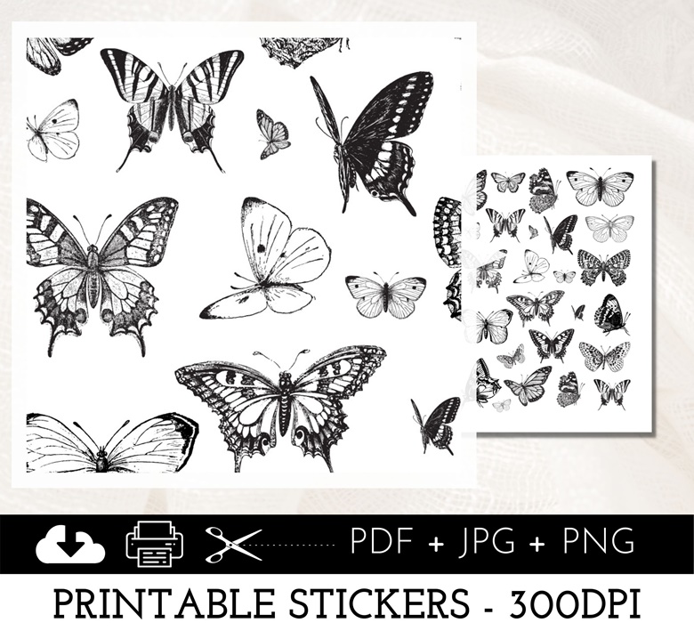 Black and White Butterfly Printable Stickers - 032 - TheJournalBabes's ...
