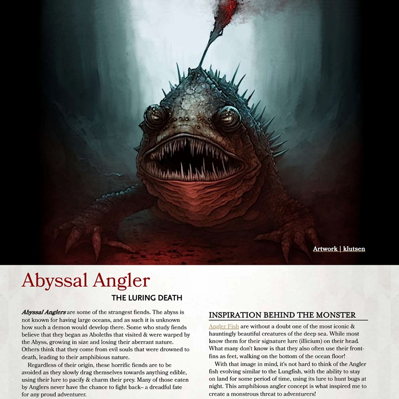 Abyssal Angler - Spicy Encounters  D&D & PF2e Monsters's Ko-fi Shop -  Ko-fi ❤️ Where creators get support from fans through donations,  memberships, shop sales and more! The original 'Buy Me