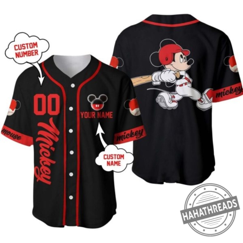 Mickey Mouse Red Black Disney Custom Baseball Jersey Personalized Cust ...