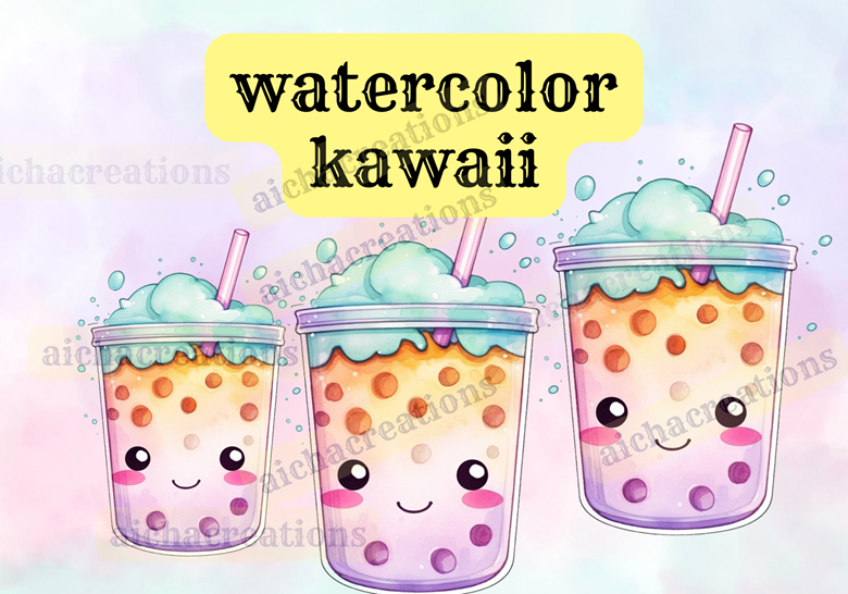 Cute kawaii coffee clip art set, kawaii drinks, coffee PNG