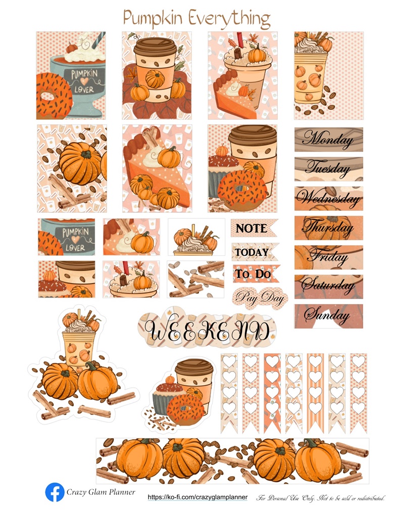 Pumpkin Everything Layout Printable - Crazy Glam Planner's Ko-fi Shop 