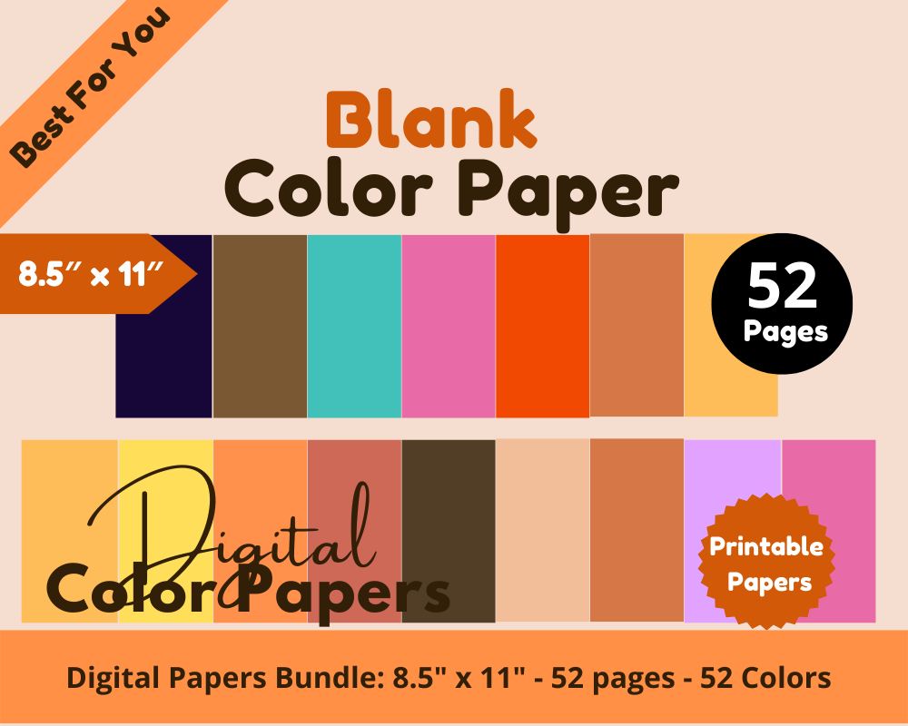 52 Digital Color Papers Blank Color Paper 8.5 x 11* Commercial