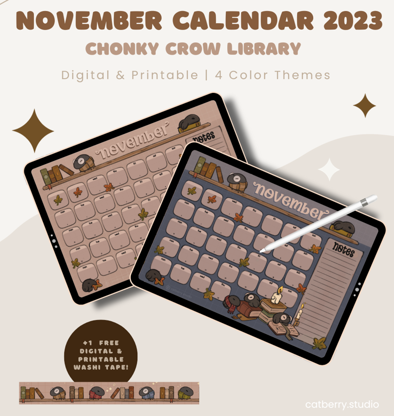 Cozy Magical Chonky Crow November 2023 Calendar - Catberry Studio's Ko ...