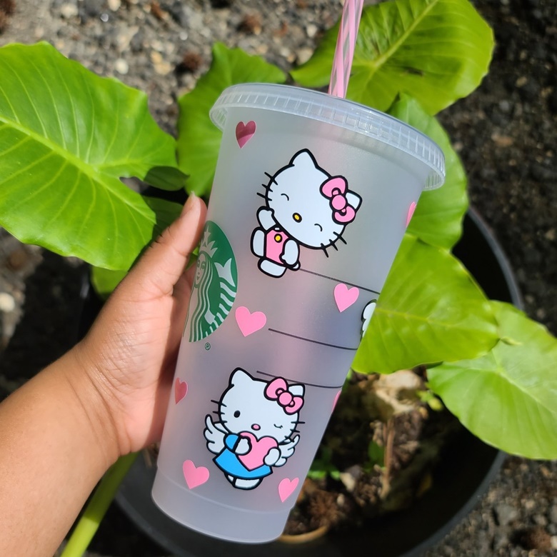 Light Pink Themed Hello Kitty Starbucks Cold Cup Xime's Customs's Ko