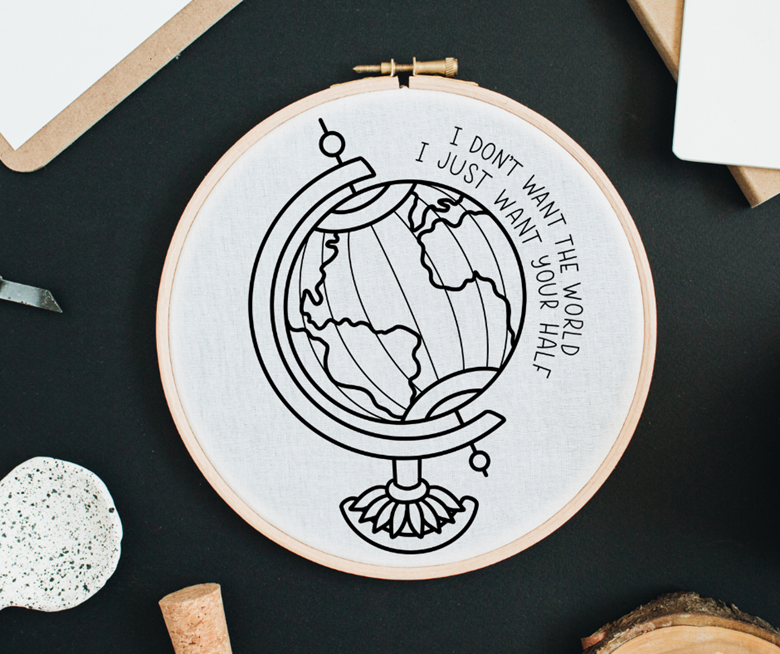 I Just Want Your Half - Globe - Traditional Tattoo Style Hand Embroidery  Pattern, PDF, Design, Template, TMBG - Valerie Gritsch's Ko-fi Shop - Ko-fi  ❤️ Where creators get support from fans