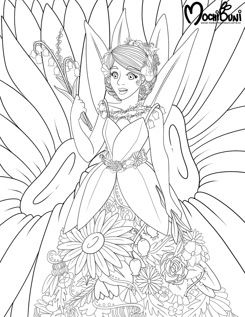 Coloring Page - Flower Woman - mochibuni's Ko-fi Shop - Ko-fi