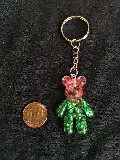 Pink Green Glitter Resin Bear Keychain - WybieBones's Ko-fi Shop - Ko ...