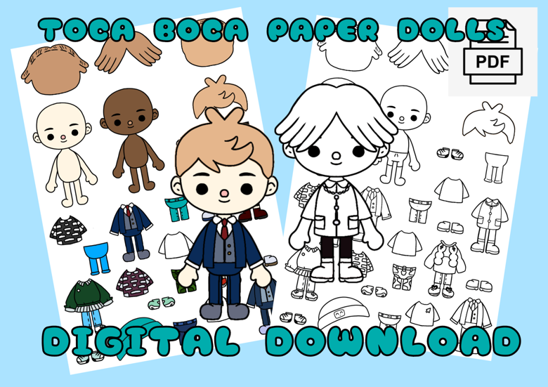 Printable Toca Boca Boy Paper Doll Dress Up / Toca Boca papercraft / quiet  book pages / Instant Digital Download