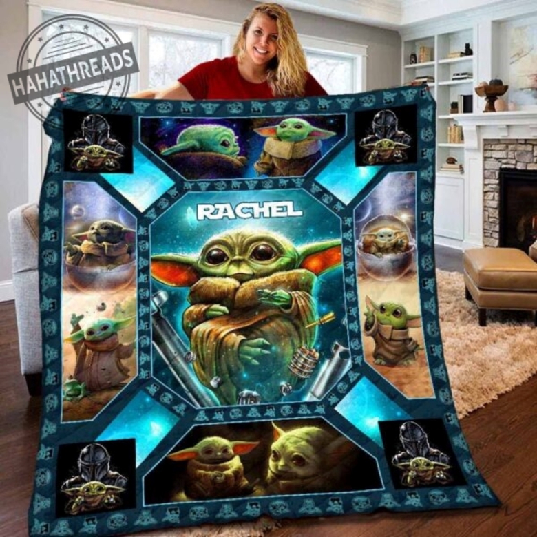 Personalized Baby Yoda Grogu Groot Fleece Quilt Blanket Disney Movie S ...