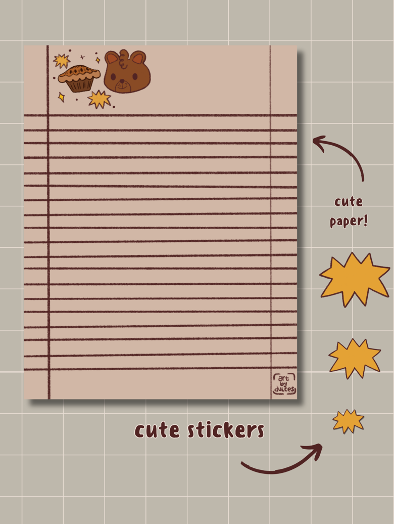 Cozy Bear Notebook Paper-Digital Download - Dulces's Ko-fi Shop