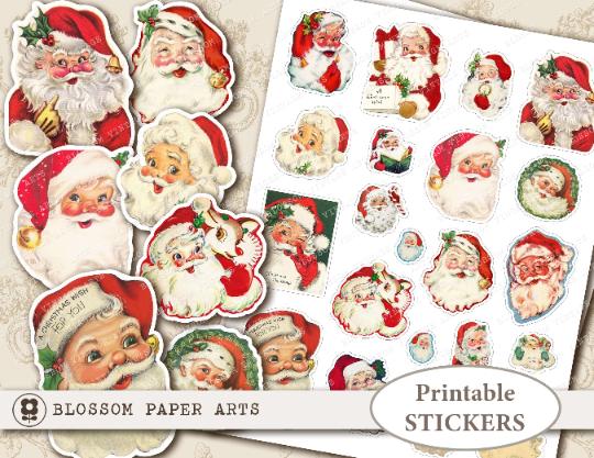 Christmas Stickers, Printable Santa Claus Stickers, Vintage Christmas  Digital Collage, Digital Download - 2685 - Blossom Paper Art Junk Journal  Printable's Ko-fi Shop - Ko-fi ❤️ Where creators get support from fans