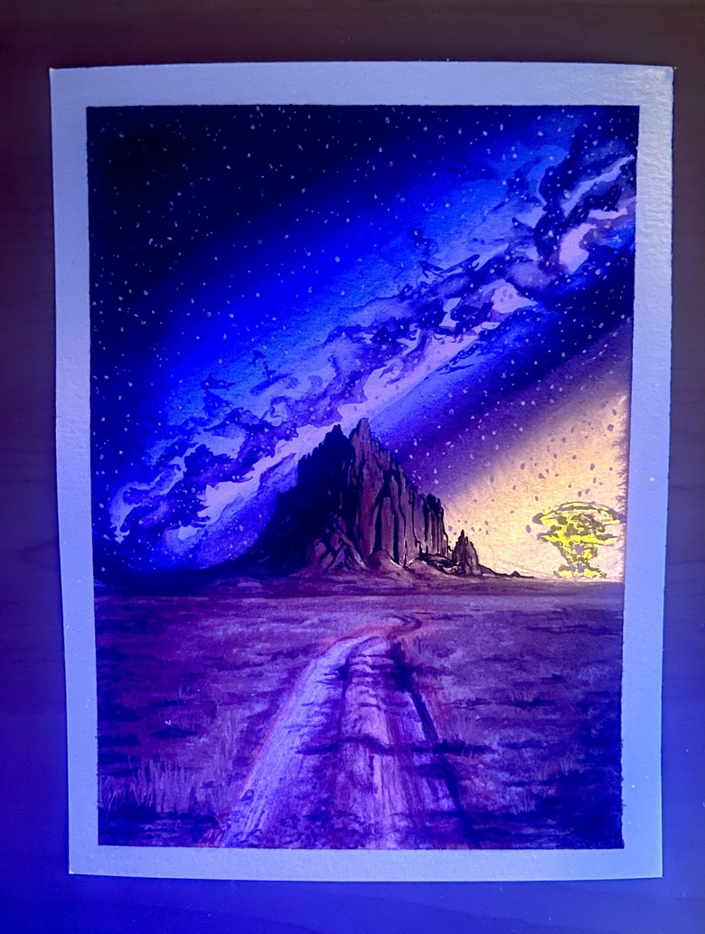 RESERVED - Watercolor and Desert landscape with UV and iridescence ...