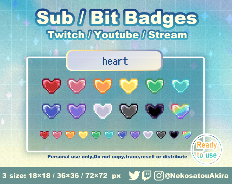 Pixel Heart Twitch Badges - glitchedinorbit's Ko-fi Shop - Ko-fi