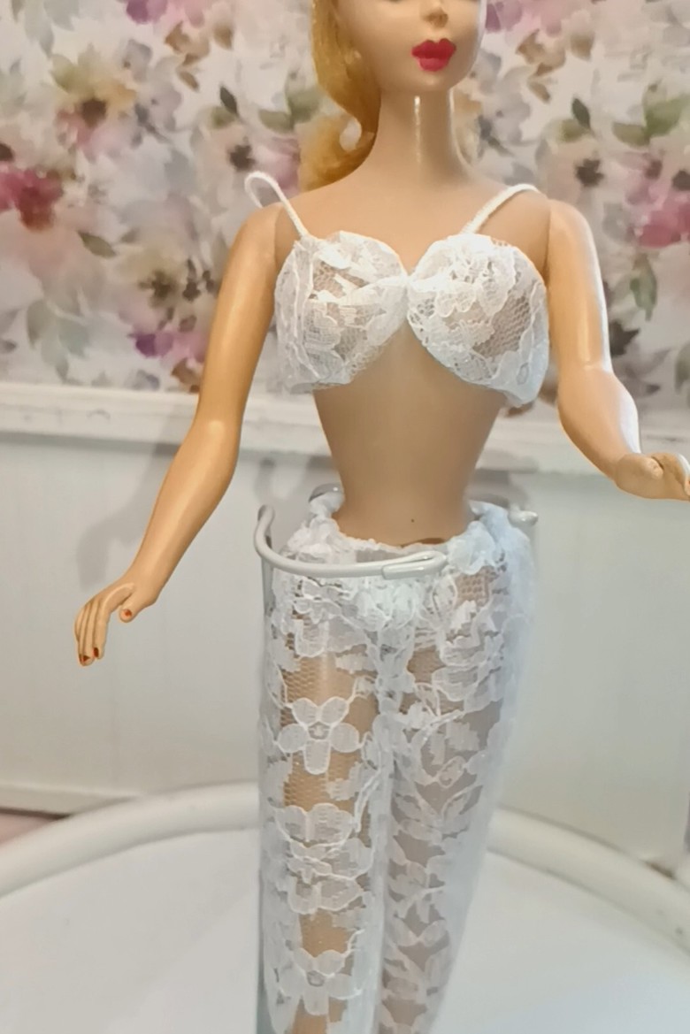 Barbie lace Bra Panty nylons set white lace-no - Small Favors