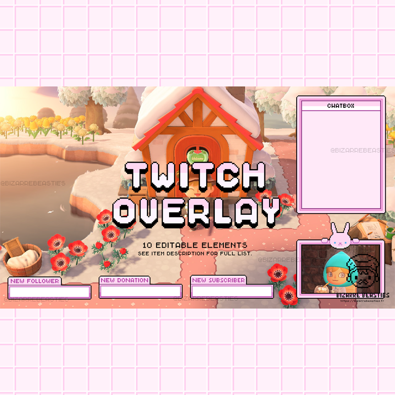 Cute Pixel Art Twitch Overlay (Editable) - Kawaii Pink Bunny Theme ...