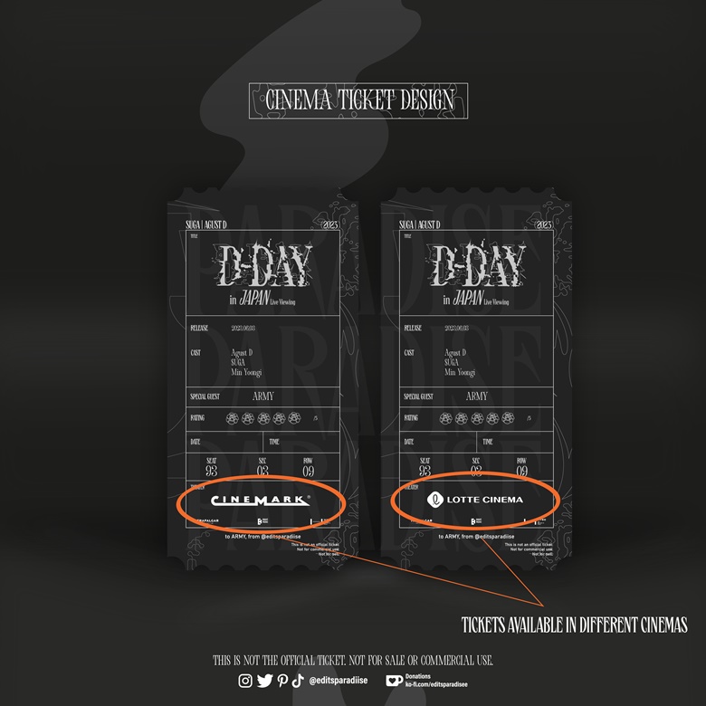 CINEMA TICKET DESIGN - SUGA | Agust D Japan Live Viewing - Paradise's