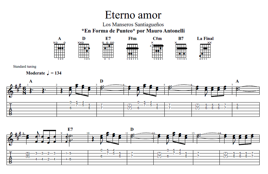 Eterno Amor - Partitura + Tabs + Acordes + Pista - Mauro Antonelli's Ko ...