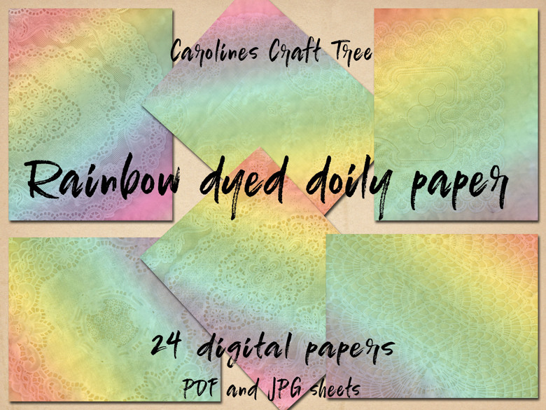 rainbow dyed doily paper digital junk journal kit - Carolines Craft ...