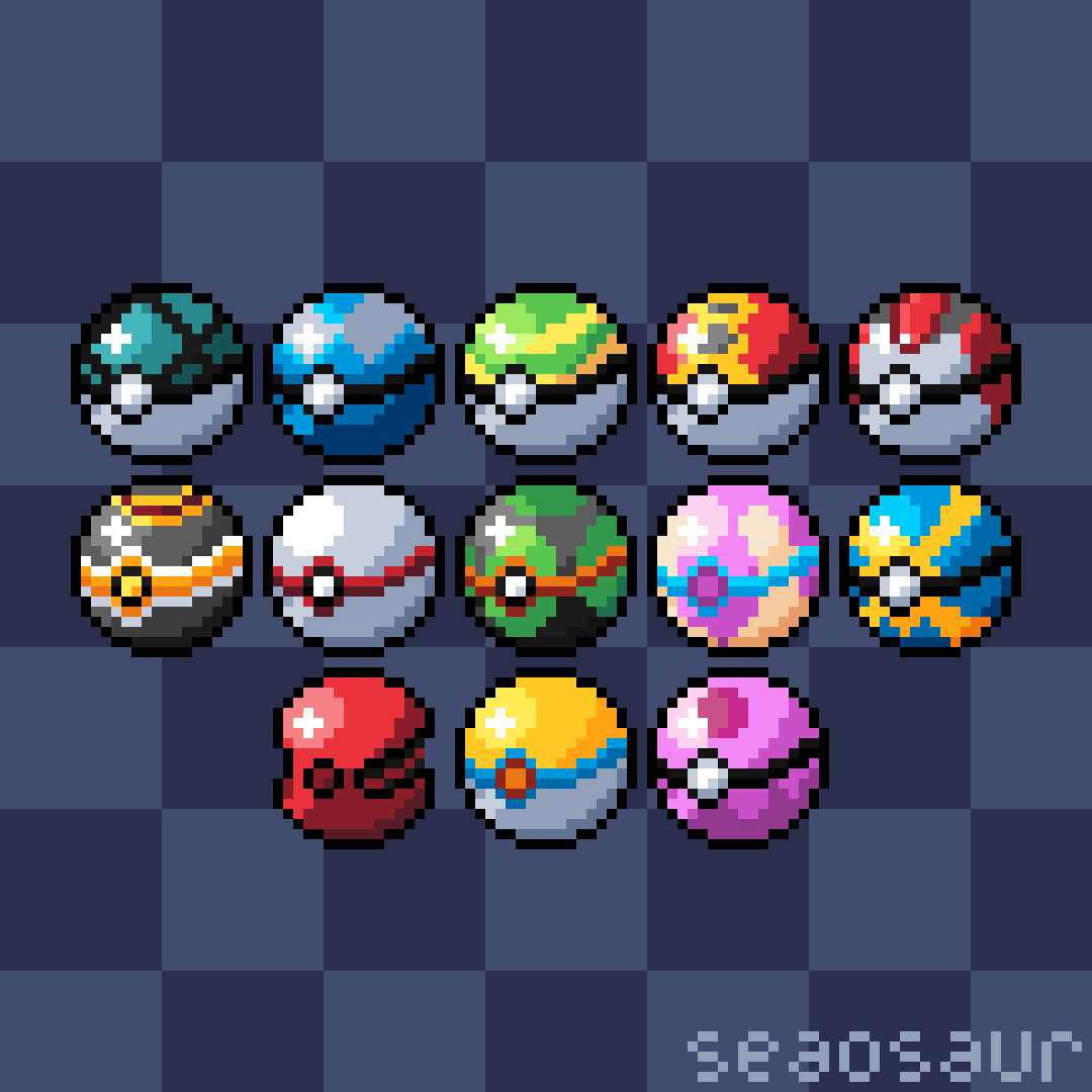 Poke Balls Twitch Sub / Cheer Badges Pixel Art - seaosaur's Ko-fi Shop