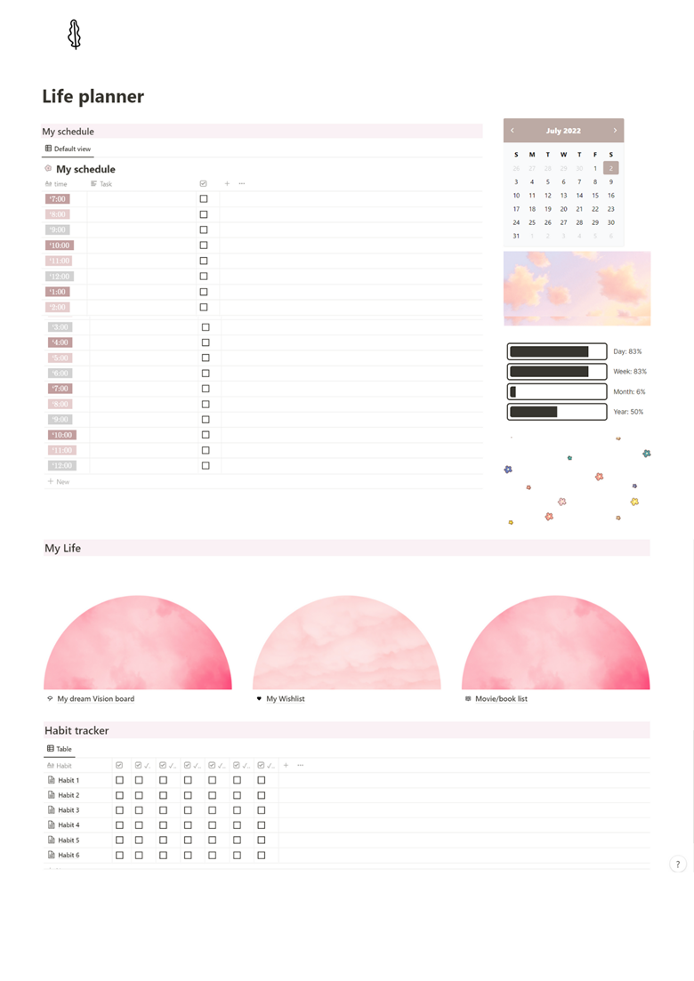 Life planner Notion Template Freebie Yaradesigns's Kofi Shop