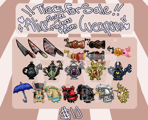 Bits/Sub Tier Set: Alice McGee/Madness Returns Weapons - Sanity_Jester's  Ko-fi Shop