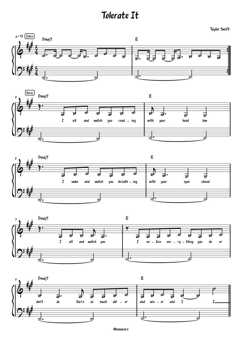 TOLERATE IT – TAYLOR SWIFT PIANO CHORDS & Lyrics – Bitesize Piano